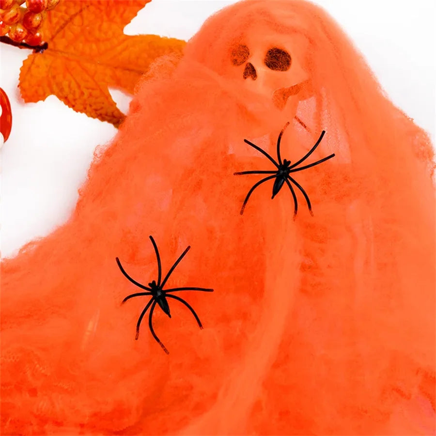 Halloween Spider Web Cobweb Decoration with Two Spider Props