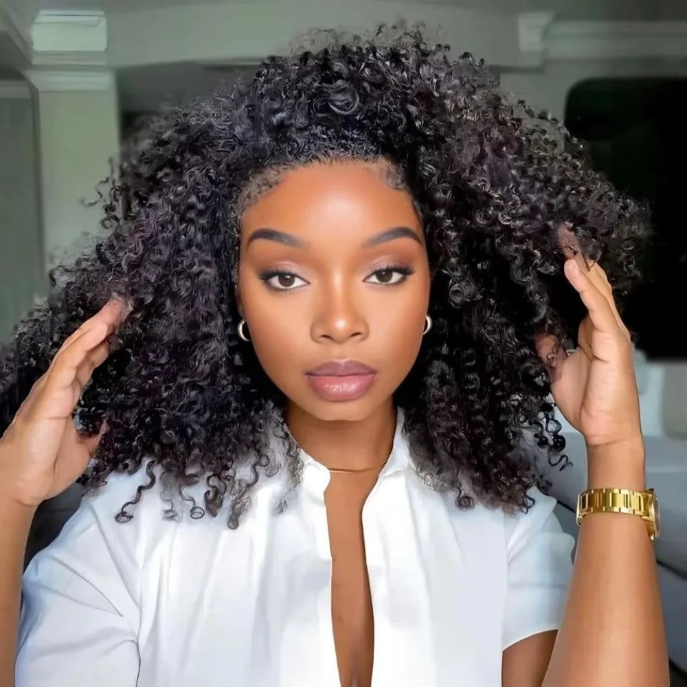 Nvnvdij Curly Human Hair Half Wig – 3-in-1 Headband Wig, 180/200 Density, 16–32 Inches, No Leave Out