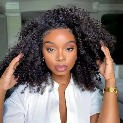 Nvnvdij Curly Human Hair Half Wig – 3-in-1 Headband Wig, 180/200 Density, 16–32 Inches, No Leave Out