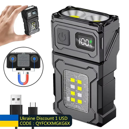 Mini USB Rechargeable LED Flashlight — COB + LED, Magnetic, 8 Modes