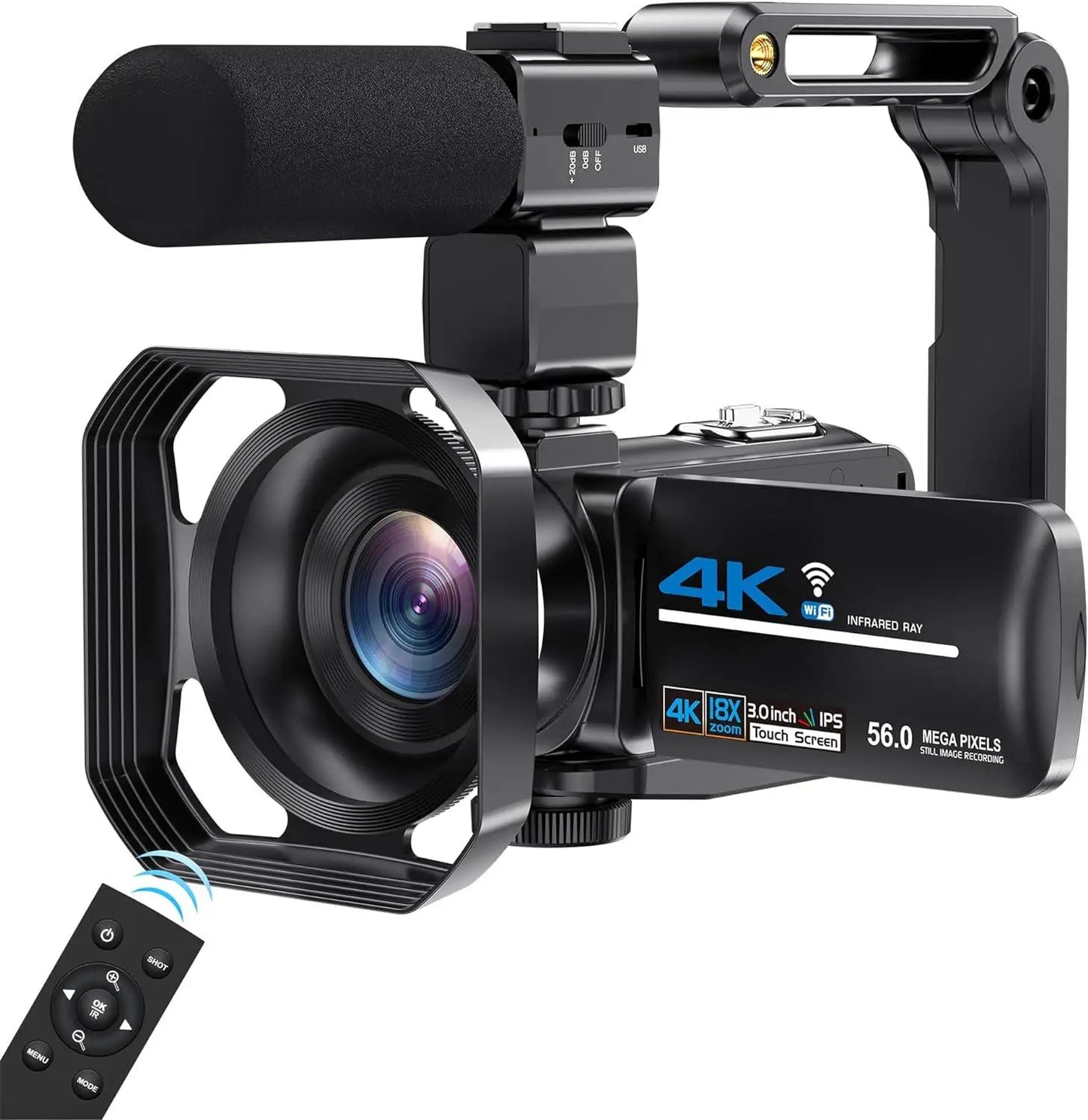56MP 4K Digital Video Camera 18X Infrared Night Vision Vlogging Camcorder 3.0 inch Touch Screen Youtube Livestream WIFI Webcam