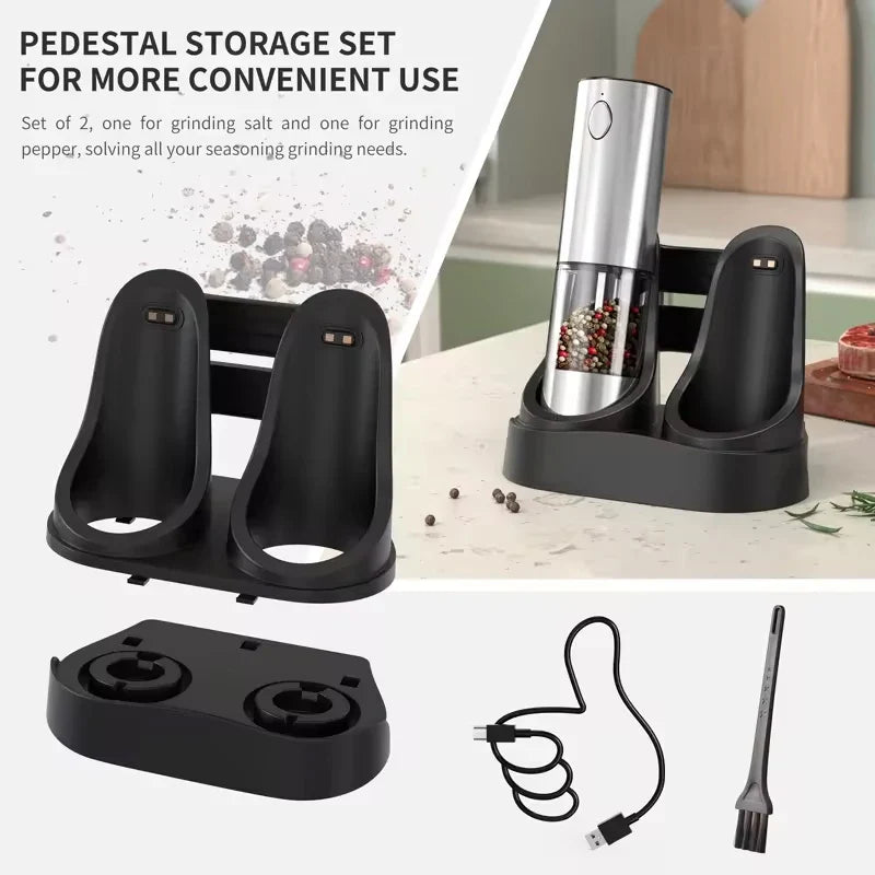 2-Pack Electric Salt and Pepper Grinders 190 ml (6.4 fl oz) USB Rechargeable Stainless Steel Spice Mills, Adjustable Coarseness, Ceramic Core, LED Indicator