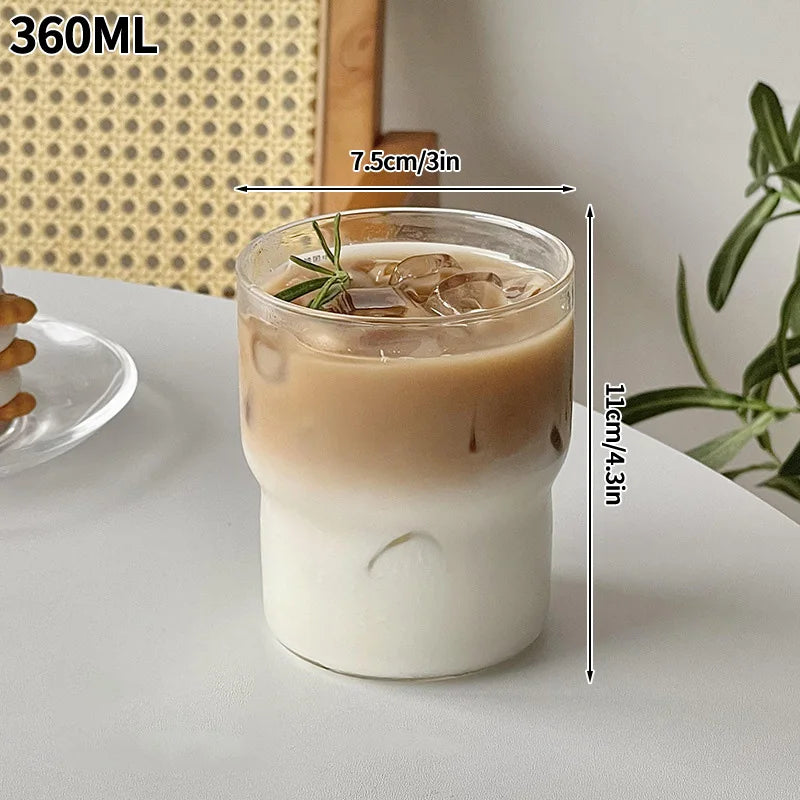Wave Ripple Glass Tumbler - Transparent Iced Coffee & Milk Tea Cup, 280 ml (9.5 fl oz) & 530 ml (18 fl oz)