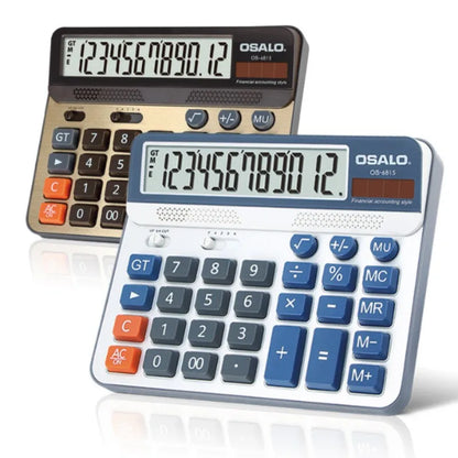 Solar Dual-Power 12-Digit ABS Calculator for Office, Finance & Students