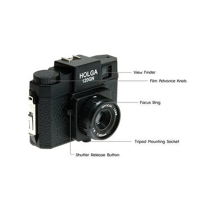120 Medium Format Retro Lomo Film Camera - Manual Point & Shoot with Flash (Black)