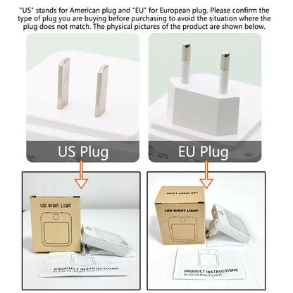 Motion Sensor LED Night Light with EU Plug – Plug-In Bedside & Kids Night Lamp, Warm/White Light