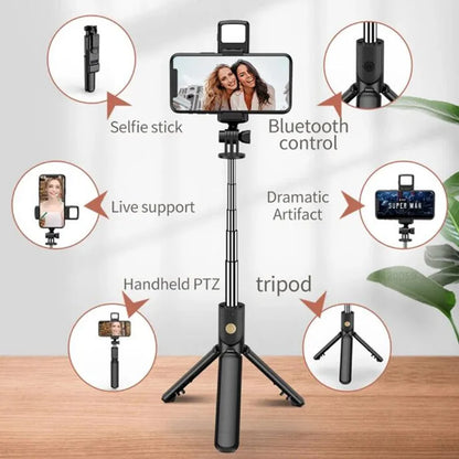 Roreta Wireless Tripod Stand Selfie Stick with Light Bluetooth Remote Control Extendable for iPhone Cellphone Tiktok Live Stream