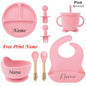 Personalized 8-Piece Baby Feeding Set Silicone Suction Plate Bowl Straw Cup Utensils Custom Name Baby Gift