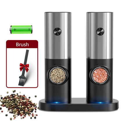 Electric Automatic Salt & Pepper Grinder Set — Battery-Powered Mill with LED Light & Adjustable Coarseness