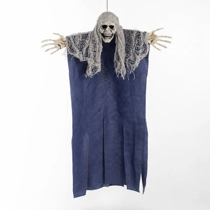 Halloween Hanging Ghost & Zombie Scary Face Pendant – Fabric Horror Cloak Ornament for Haunted House, Bar, Escape Room & Party Decor – Black, White or Blue
