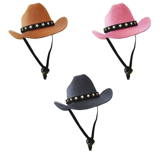 Adjustable Pet Cowboy Hat for Small Dogs & Cats – Funny Western Headwear, Summer Costume Accessory (5.3×4.3×2.4 in / 13.5×11×6 cm)