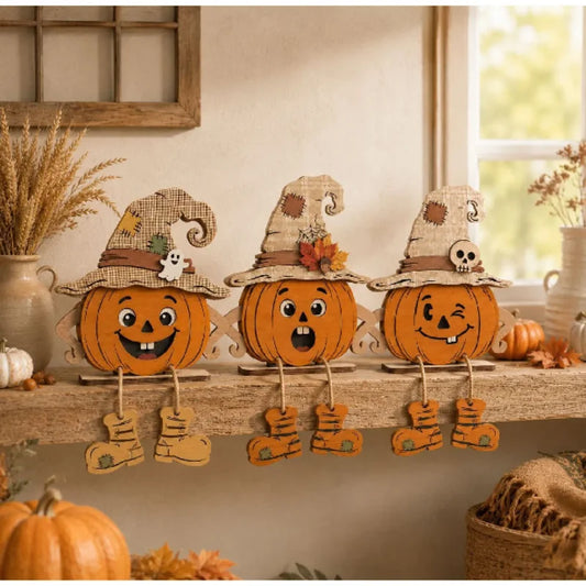 Wooden Halloween Wall Decor - 3-Piece Pumpkin & Leaf Set