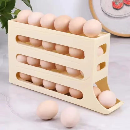 30-Egg Refrigerator Organizer - Stackable Plastic Egg Storage Box with Automatic Roller
