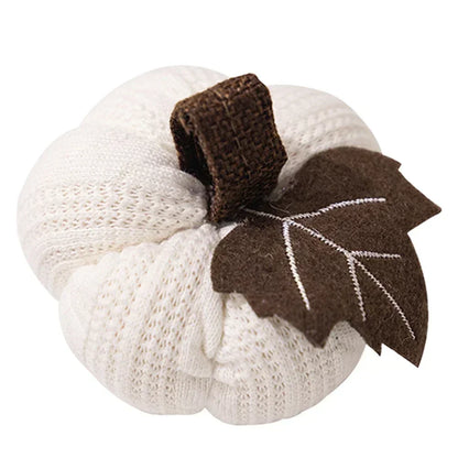 Knitted Soft Artificial Pumpkin Ornament – 9×6cm Wool Fabric Decorative Pumpkin for Halloween, Thanksgiving & Home Decor – Orange, Grey or White