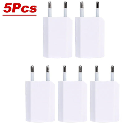 EU Plug USB Wall Charger 5V 1A Travel Adapter, Universal Smartphone USB Charger, 1-5 Pack