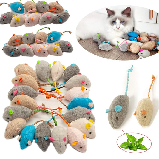Rattle Catnip Mice Toy — Faux Fur Prefilled Catnip, Interactive Indoor Cat Toys — 3pc & 200pc Pack Options