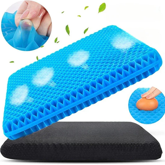 Double-Thick Gel Seat Cushion – Honeycomb Cooling Pressure Relief Pad for Office Chair, Car Seat & Wheelchair (Breathable, Non-Slip, Washable)