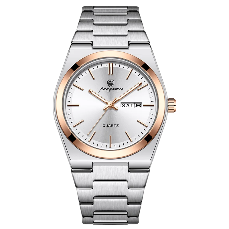 Men's Quartz Stainless Steel Watch 40-44mm Dial, 3ATM Water-Resistant Luminous Chronograph with Date