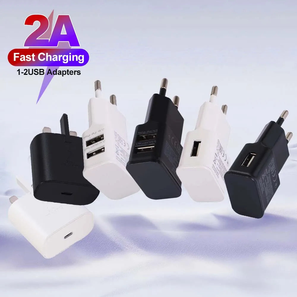 Universal 5V 2A USB AC Adapter Charger – AC 100–240V to DC 5V Power Supply (EU/US/UK Plug)