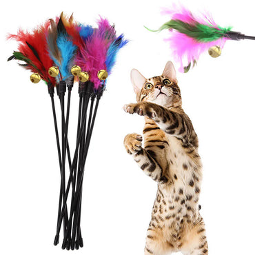 5-Pack Cat Feather Wand Toys - Colorful Interactive Feather Teasers with Bell for Cats & Kittens