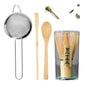 4Pcs Matcha Whisk Set Handmade Bamboo Matcha Whisk Traditional Tea Scoop Deep Scoop Tea Strainer Clear Whisk Storage Holder