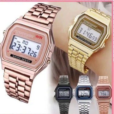 Multifunction LED Digital Sports Wristwatch with Stainless Steel Bracelet, Unisex Business Dress Watch