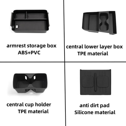 Armrest Storage Box & Cup Holder Organizer - Car Interior Anti-Dirt Pad, Black