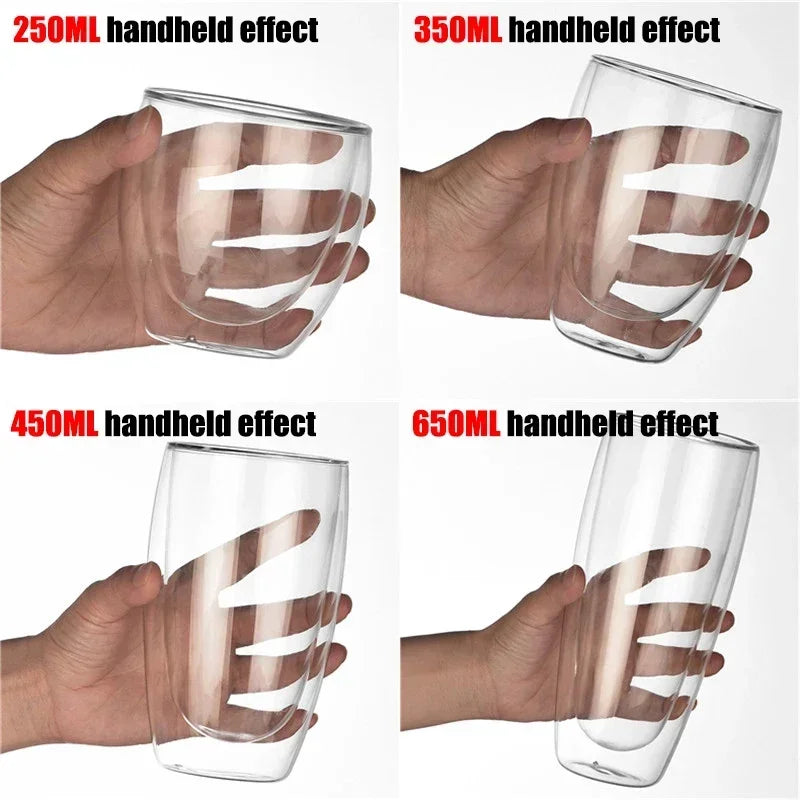 Double-Wall Borosilicate Glass Cups (80-450 ml) Heat-Resistant Insulated Tea, Coffee & Beer Glasses, Single to 6-Pack