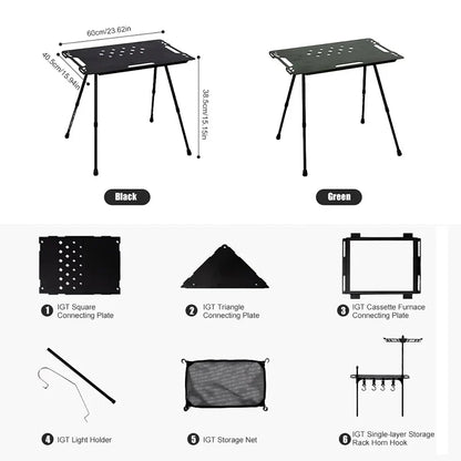Folding IGT Tactical Camping Table - Adjustable Aluminum Portable Picnic Table