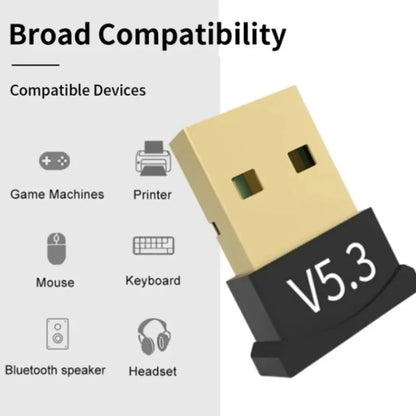 USB Bluetooth 5.3 Adapter USB Dongle for PC Laptop - Wireless Receiver for Mouse Keyboard Speaker, Windows 7/8.1/10/11