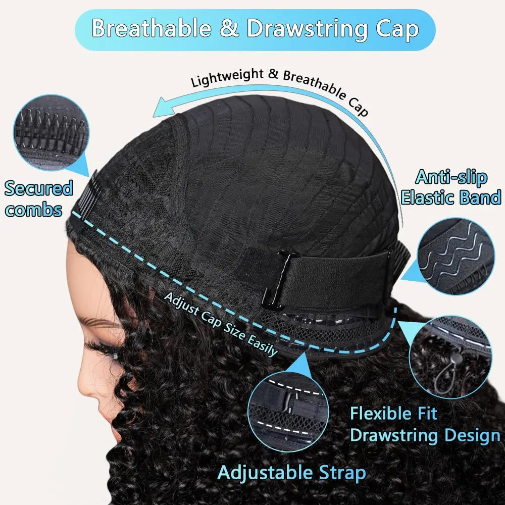 Nvnvdij Curly Human Hair Half Wig – 3-in-1 Headband Wig, 180/200 Density, 16–32 Inches, No Leave Out