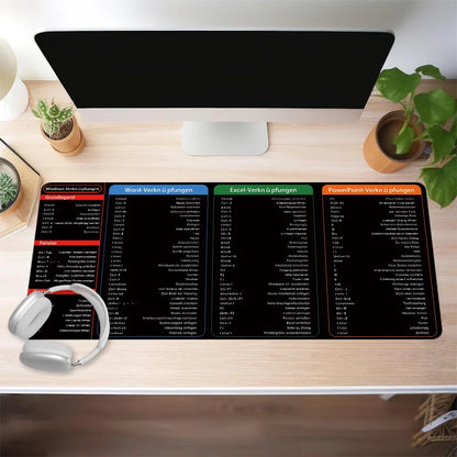 German Excel Shortcuts Large Desk Mouse Pad – Anti-Slip Keyboard Mat for Office Workers & Students
