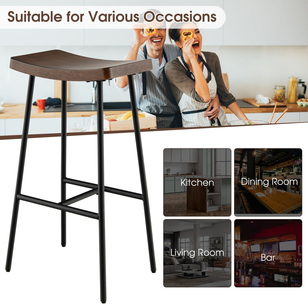 Industrial Saddle Stool with Metal Legs and Adjustable Foot Pads