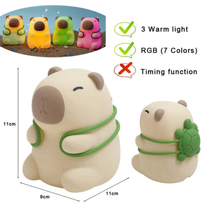 Capybara & Mango LED Night Light for Kids — Touch Sensor Rechargeable USB Dimmable RGB Lamp with Timer