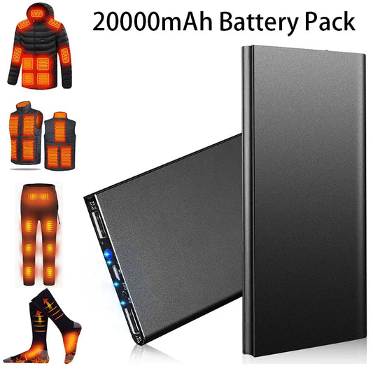 20000mAh Portable Power Bank — Dual USB (5V/2.1A + 5V/1A), LED Flashlight, Slim Charger for Phones, Tablets & Heated Clothing