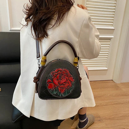 SZHIY Women's PU Leather Shoulder Bag with 3D Embossed Floral Pattern