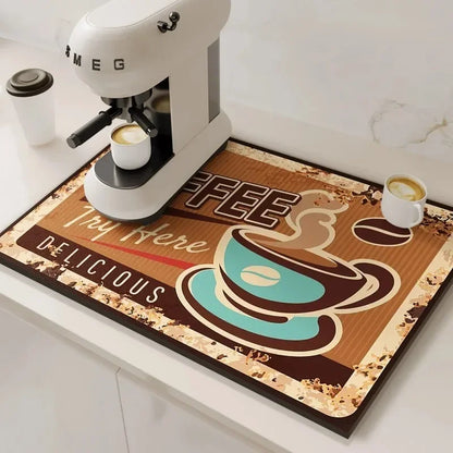 VIKAMA Coffee Machine Absorbent Mat Water and Oil Absorbent Kitchen Dish Drainer Quick-Drying Absorbent Mat Dish Mat Home Decor