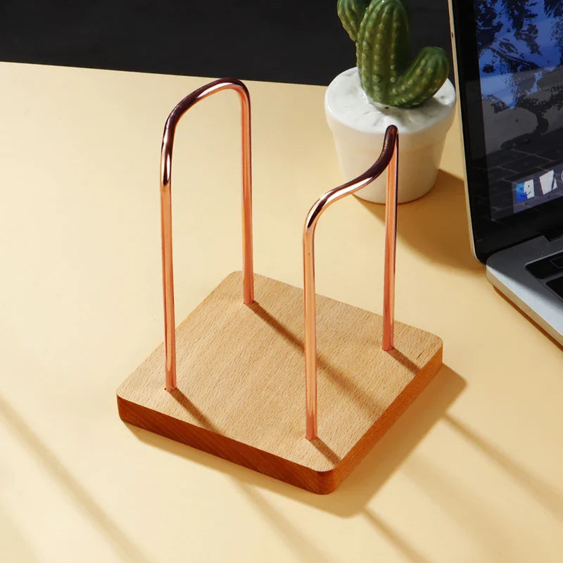 Metal Disposable Cup Storage Holder Water Tea Cups Dispenser Rack Shelf with Wooden Base Mug Display Stand Home Organizer