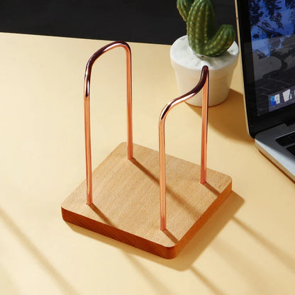 Metal Disposable Cup Storage Holder Water Tea Cups Dispenser Rack Shelf with Wooden Base Mug Display Stand Home Organizer