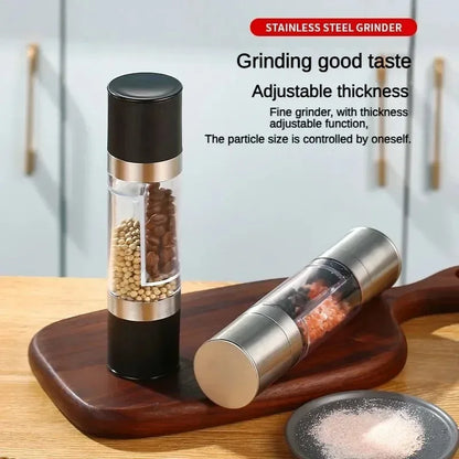2-in-1 Salt & Pepper Grinder - Manual Stainless Steel Spice Mill with Adjustable Ceramic Grinder