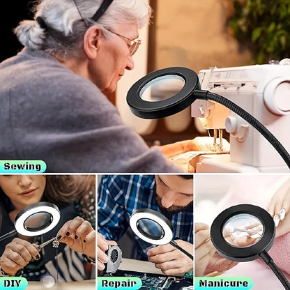 USB Clip-On Magnifying Desk Lamp, 5x Lens, Dimmable LED