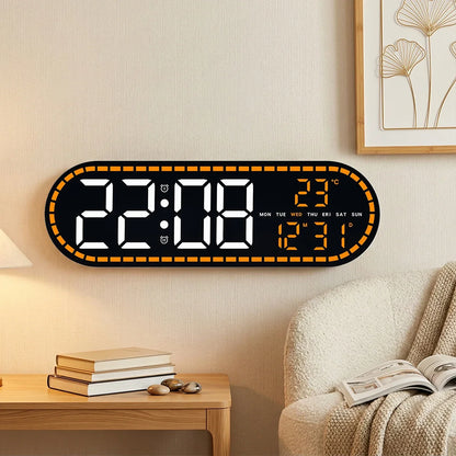 Digital Wall Clock Temperature Date Week Display Brightness Adjustable 12/24H Electronic LED Desk Alarm Clock for Home Decor