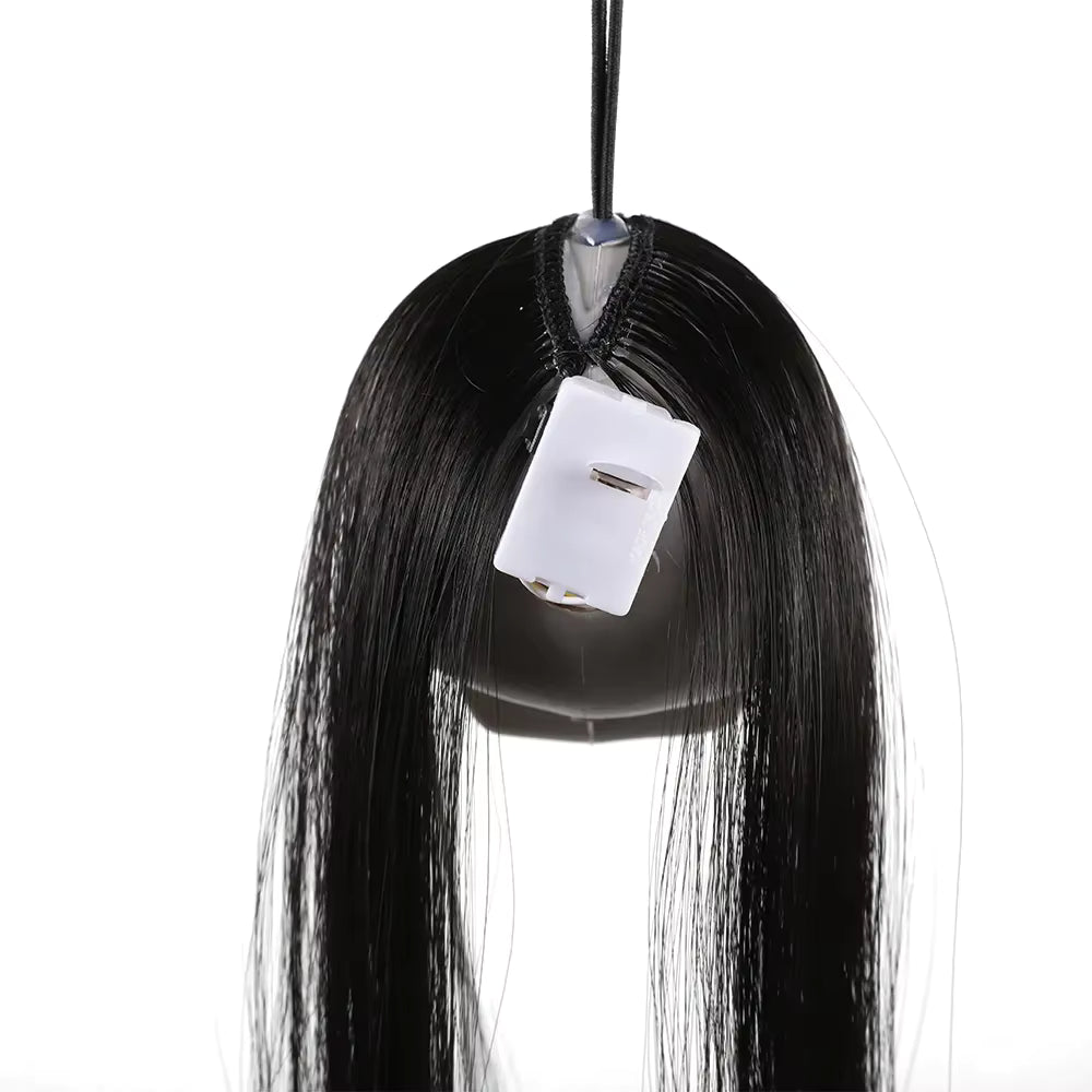 Hanging Ghost Skull Decoration with Long Hair and Glowing Eyes