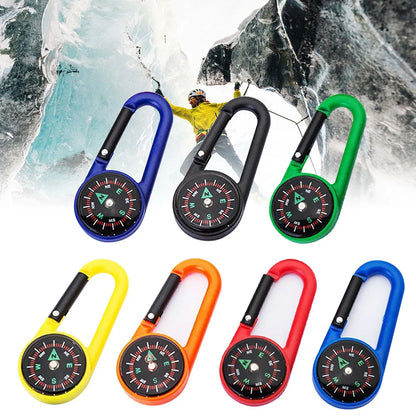 Mini Compass Carabiner Keychain — Camping & Hiking Backpack Buckle Survival Tool