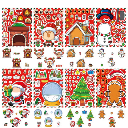 8/16PCS Christmas Puzzle Stickers DIY Stickers Gift Stickers Party Stickers Image Stickers Creative Stickers