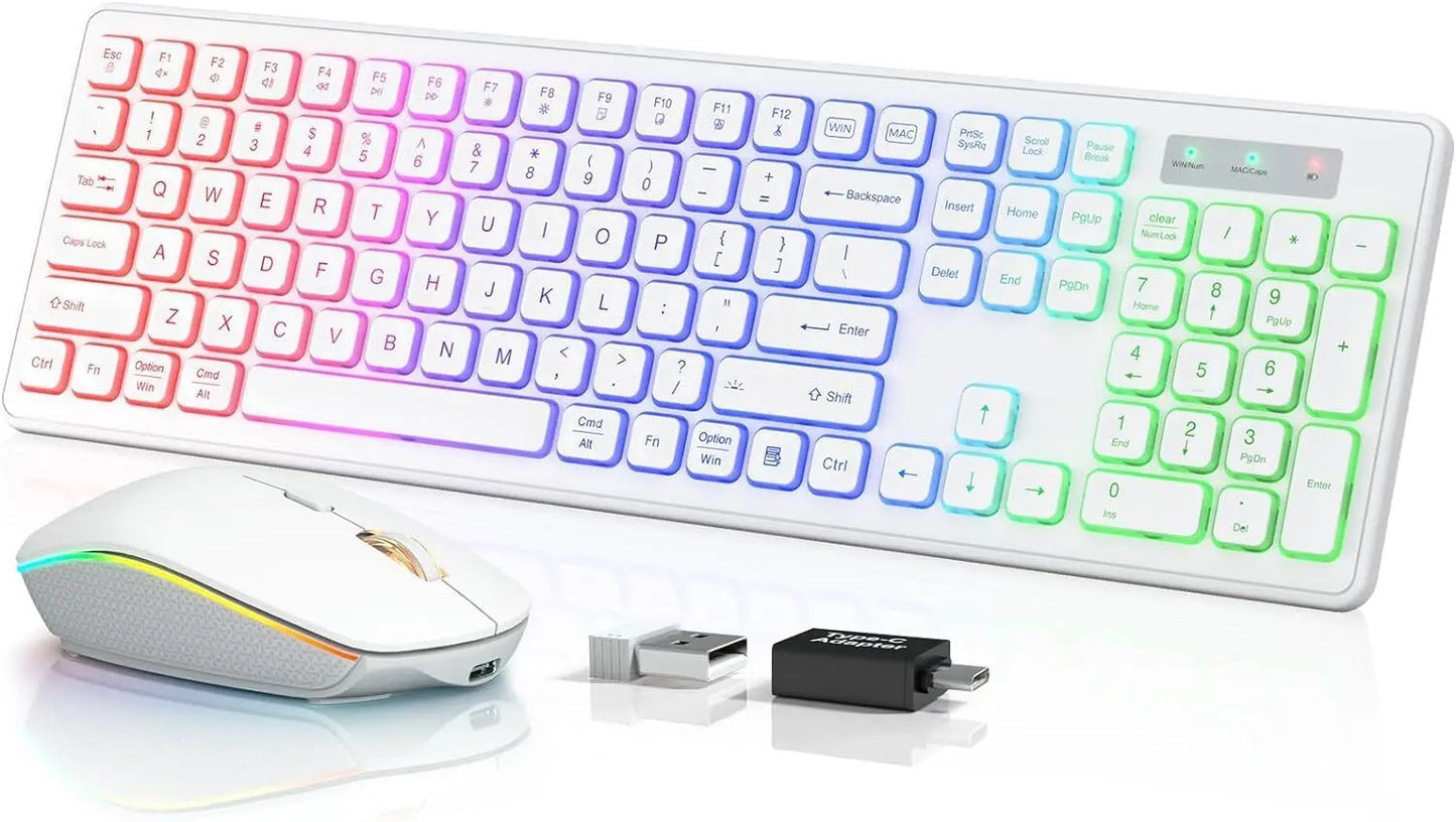 Wireless Backlit Keyboard and Mouse Combo - Rechargeable Full-Size 2.4GHz Illuminated Set for Enhanced Productivity