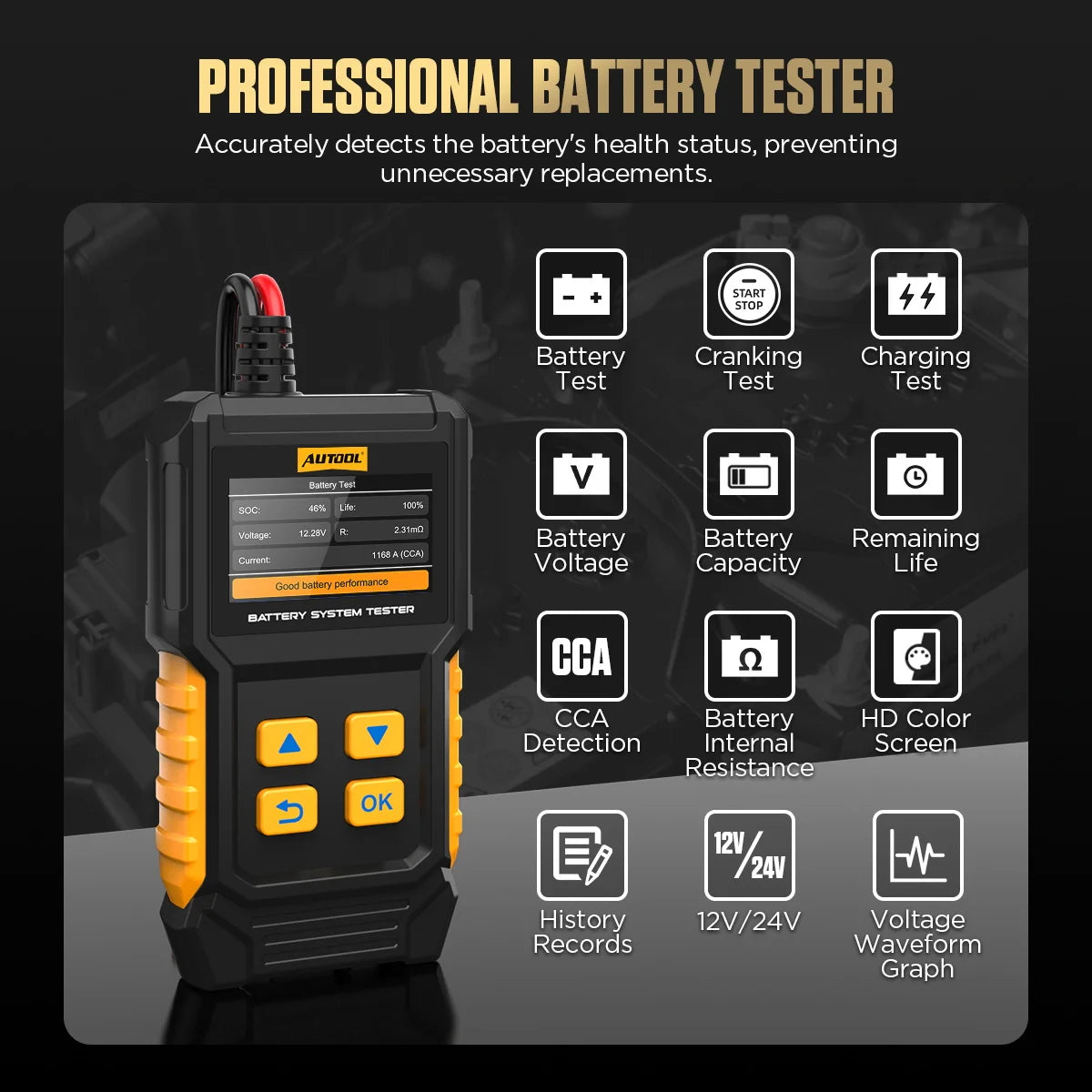 AUTOOL BT360 12V Auto Battery Tester 12v Car battery analyzer Cranking Multi-Language Diagnostic Tool