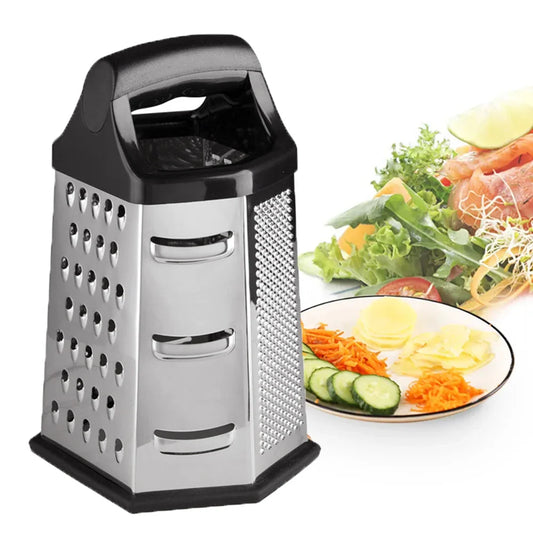 6-Side Stainless Steel Box Grater – Multifunctional Cheese and Vegetable Slicer Shredder with Non-Slip Base