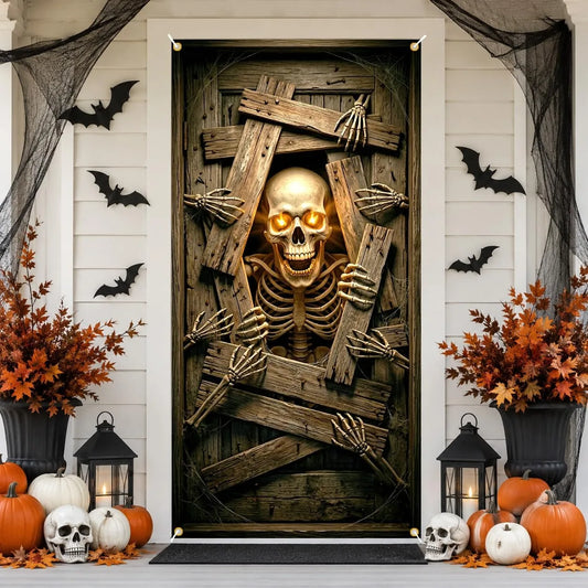 Halloween Skeleton Door Banner - Glowing Eyes, 90 x 180 cm