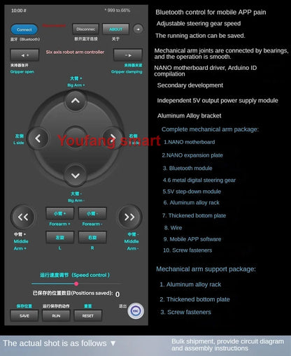 YoufangSmart 6-DOF Robotic Arm Kit with Claw